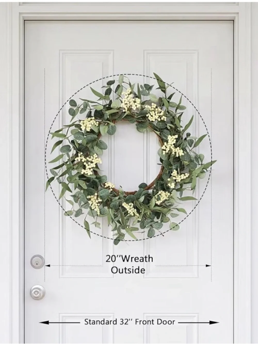 Green Eucalyptus and Cream Berry Wreath - Classic Home Décor